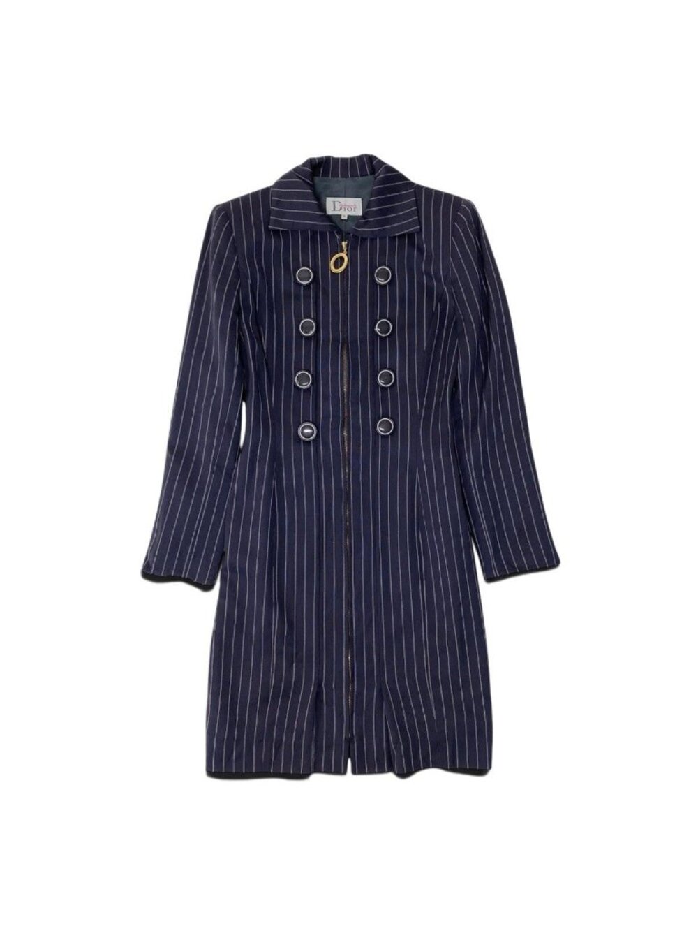 Dior Mademoiselle Front Zip Long Sleeve Dress Double Breasted Decorative Button